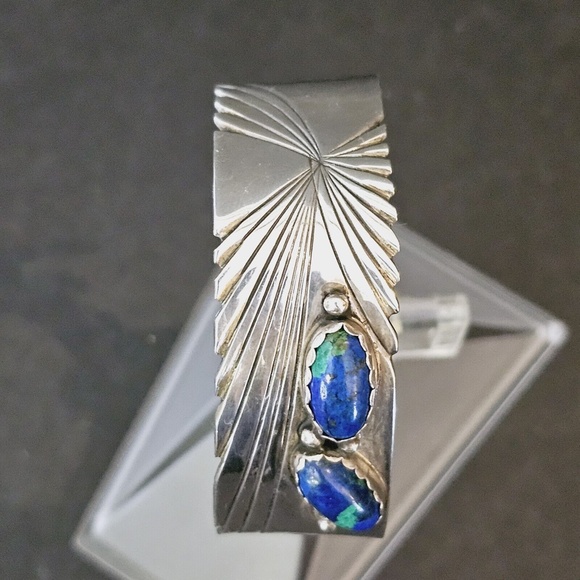 Vintage Robert Johnson RMJ Navajo Sterling Azurite Cuff Bracelet - Picture 14 of 16